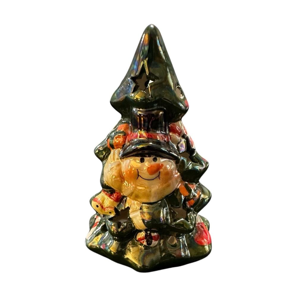 Festive Light Up Ceramic Christmas Tree with Snowman